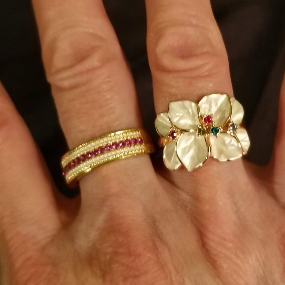 Pair of enamel rings, one sterling silver, NWOT